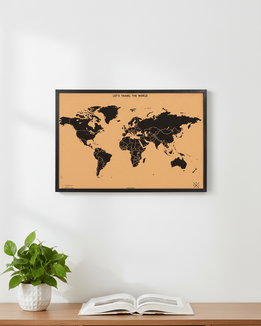 Mapamundi de Corcho Negro – 90x60 cm - Misswood