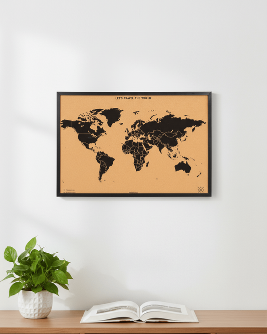 Mapamundi de Corcho Negro – 90x60 cm - Misswood