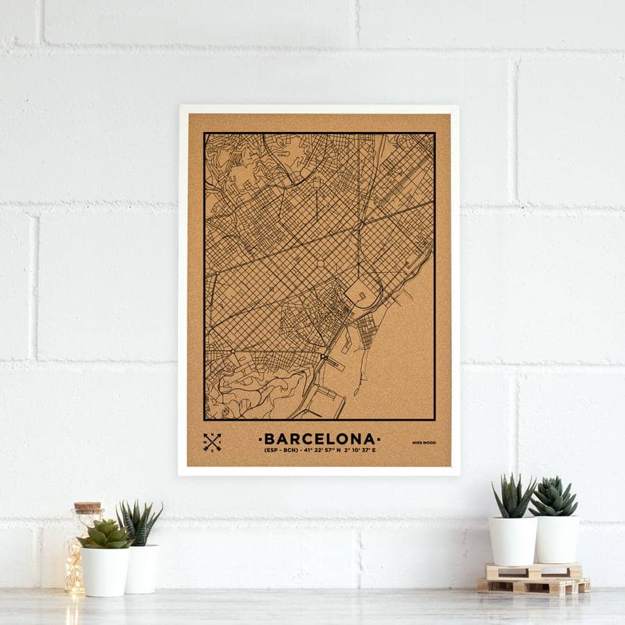 Mapa de corcho - Woody Map Natural Barcelona - Misswood